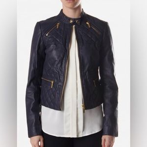 Michael Kors women’s racer moto leather jacket size small midnight